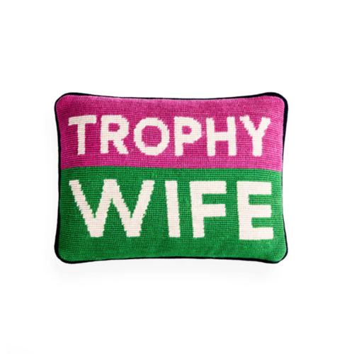 HOF House of Furniture Trophy Wife Needlepoint Pillow HOF House of Furniture Trophy Wife Needlepoint Pillow