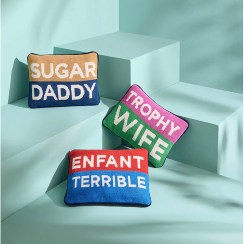 HOF House of Furniture Trophy Wife Needlepoint Pillow HOF House of Furniture Trophy Wife Needlepoint Pillow