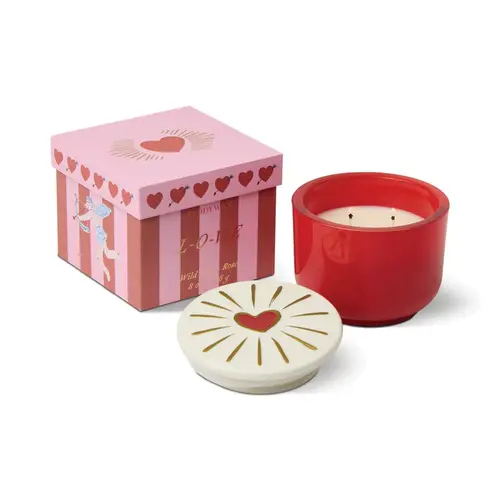 HOF House of Furniture Charmed 8oz/226g Red Glass Candle with Heart Lid - Wild Fig & Rose