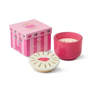 HOF House of Furniture Charmed 8oz/226g Pink Glass Candle with Lips Lid - Smoked Cherry