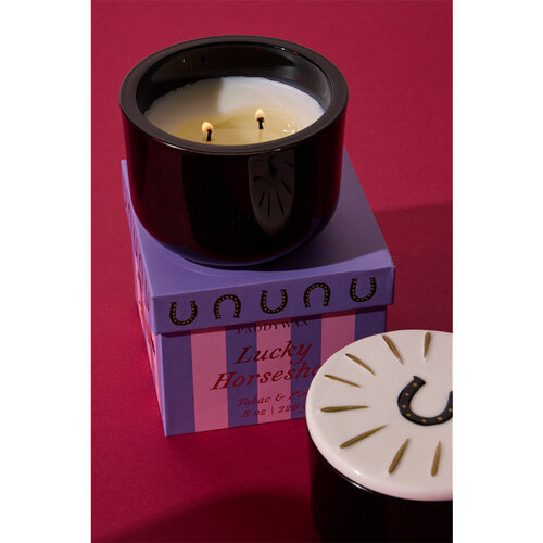 HOF House of Furniture Charmed 8oz/226g Black Glass Candle with Horseshoe Lid - Tabac & Pine HOF House of Furniture Charmed 8oz/226g Black Glass Candle with Horseshoe Lid - Tabac & Pine
