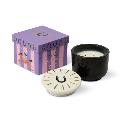 HOF House of Furniture Charmed 8oz/226g Black Glass Candle with Horseshoe Lid - Tabac & Pine