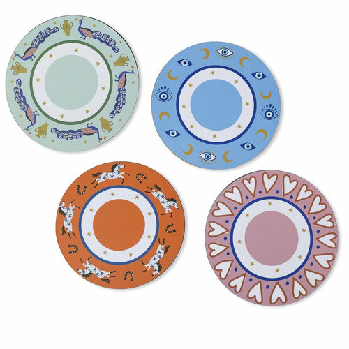 HOF House of Furniture A Dopo Coasters - Set of 4 - Eye, Peacock, Heart, Horse
