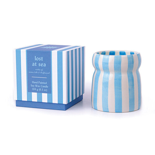 Cabana Blue Striped Ceramic Candle - Lost at Sea Cabana Blue Striped Ceramic Candle - Lost at Sea