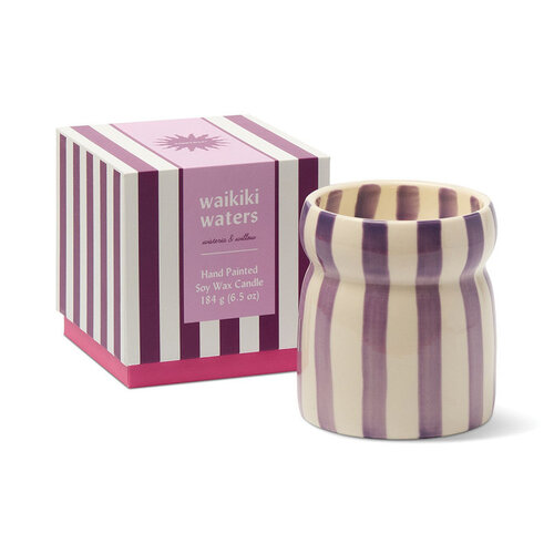 HOF House of Furniture Cabana 6.5oz/184g Purple Striped Ceramic Candle - Waikiki Waters HOF House of Furniture Cabana 6.5oz/184g Purple Striped Ceramic Candle - Waikiki Waters