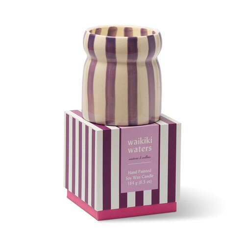 HOF House of Furniture Cabana 6.5oz/184g Purple Striped Ceramic Candle - Waikiki Waters HOF House of Furniture Cabana 6.5oz/184g Purple Striped Ceramic Candle - Waikiki Waters