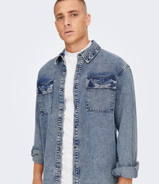 Only & Sons ONSBILL Washed 2965 Overshirt (218950 Blue Denim)