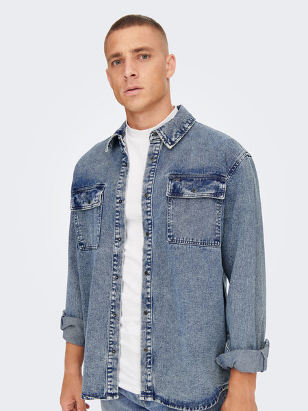 Only & Sons ONSBILL Washed 2965 Overshirt (218950 Blue Denim)