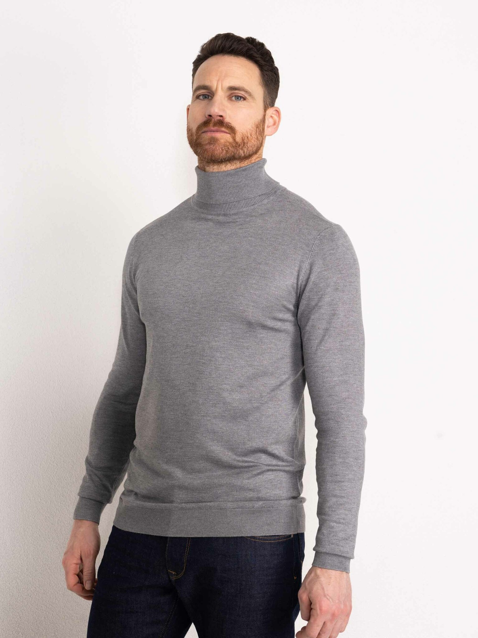 Petrol M-NOOS-KWC001 - Men Knitwear Collar Basic (9046 Light Slate Melee)