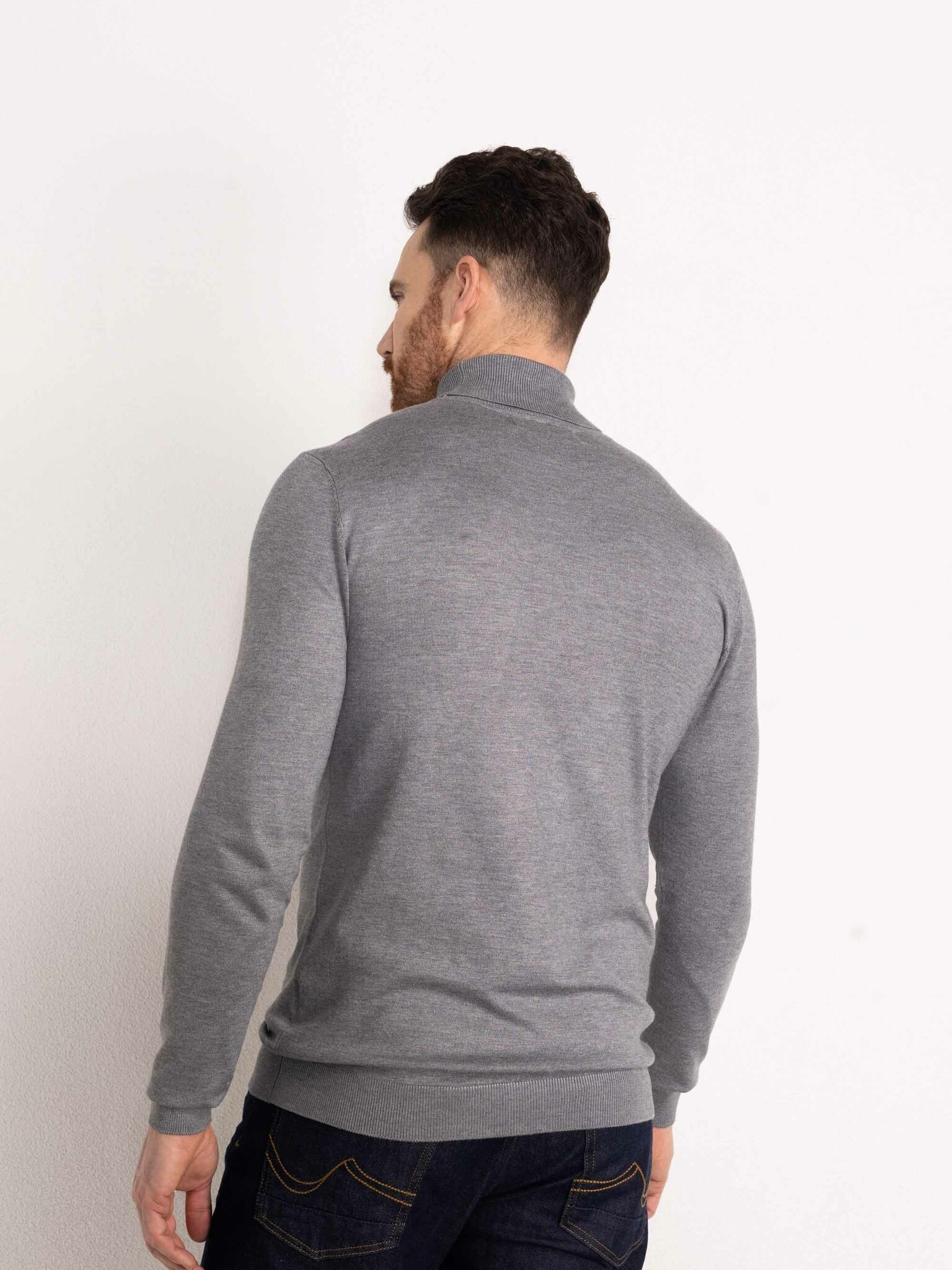 M-NOOS-KWC001 - Men Knitwear Collar Basic (9046 Light Slate Melee)