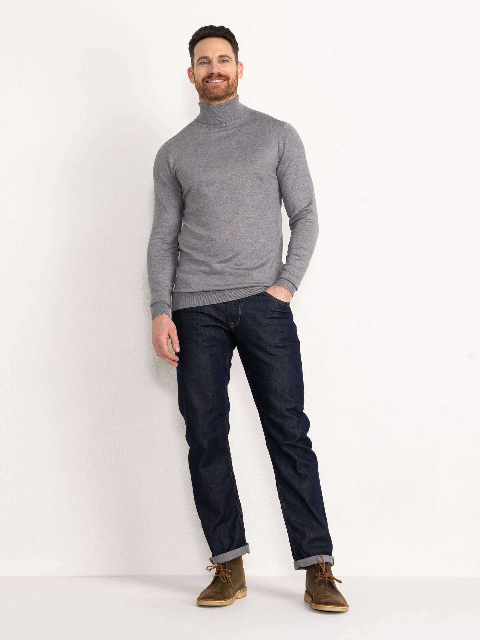 M-NOOS-KWC001 - Men Knitwear Collar Basic (9046 Light Slate Melee)