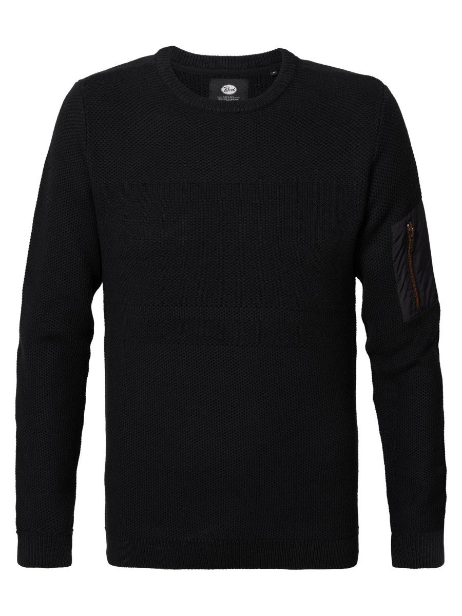 Petrol M-3020-KWR240 - Men Knitwear Round Neck Basic (9999 Black)