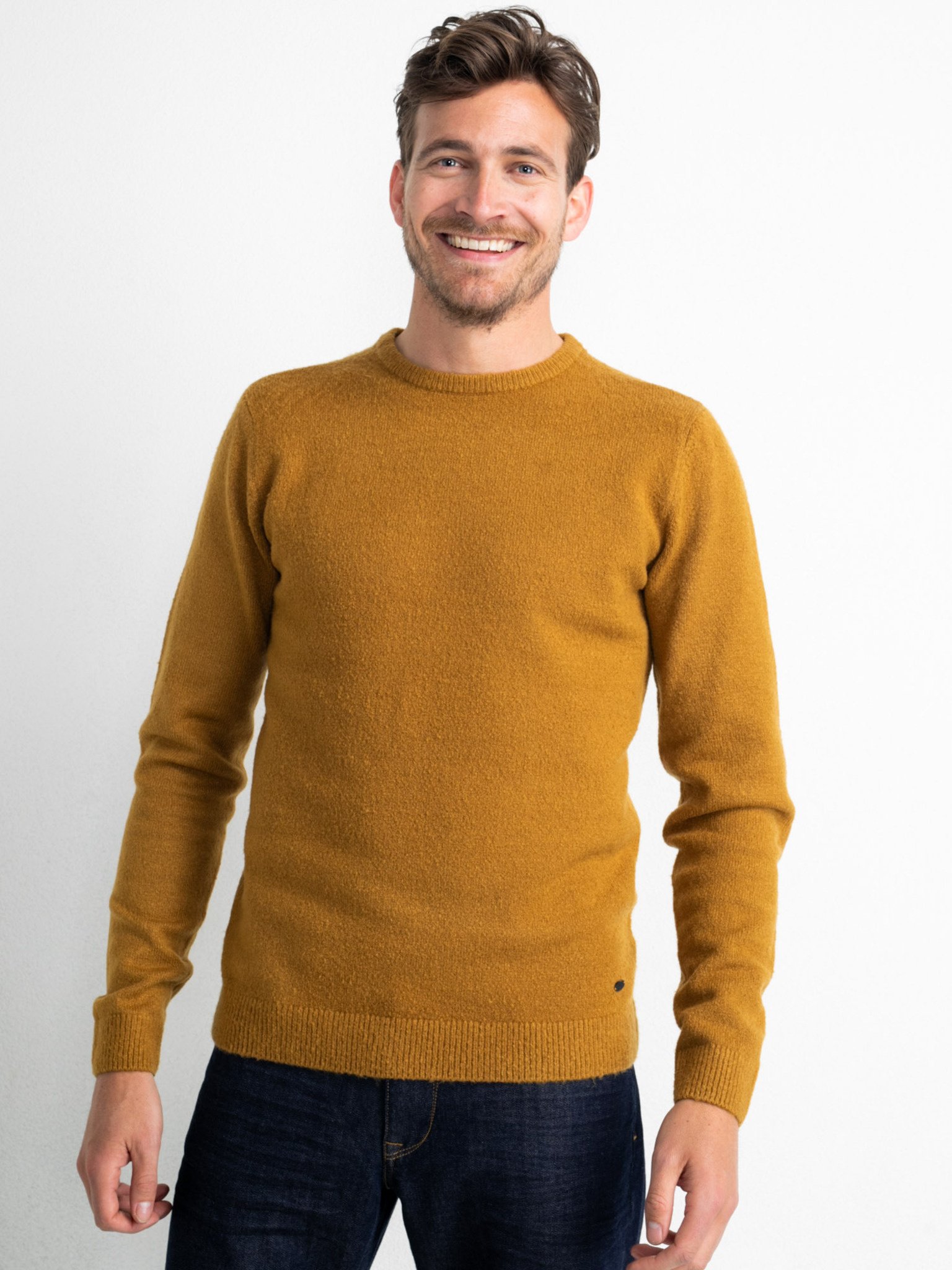 Petrol M-3020-KWR238 - Men Knitwear Round Neck Basic (7121 Dark Gold)