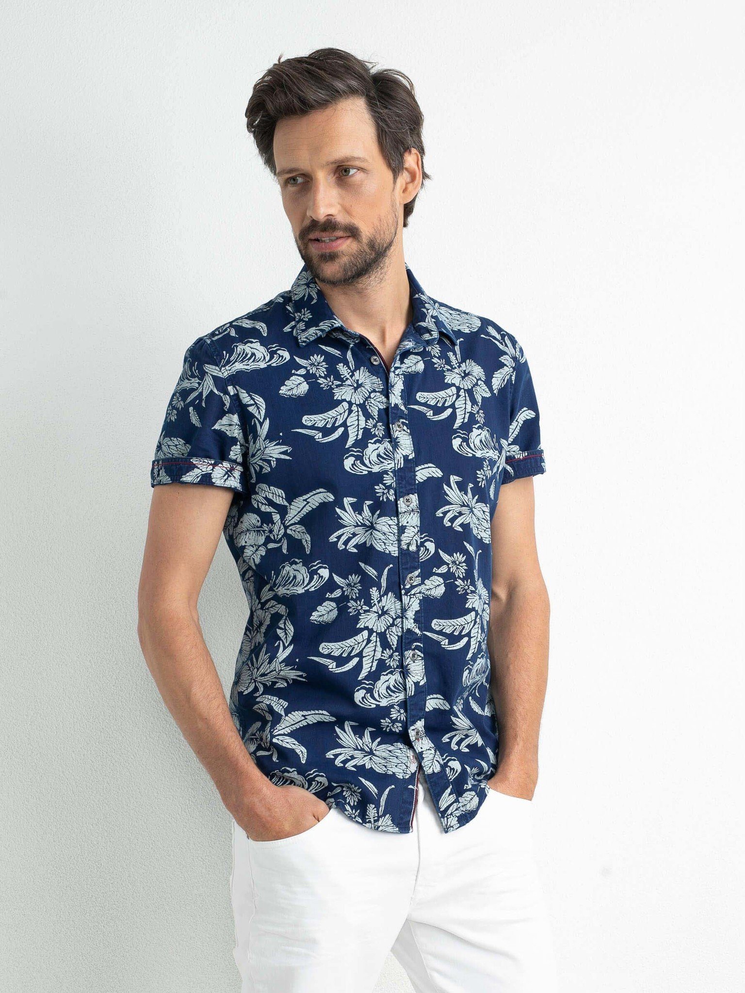 Petrol M-1020-SIS413 - Men Shirt Short Sleeve AOP (5079 Dark Indigo)