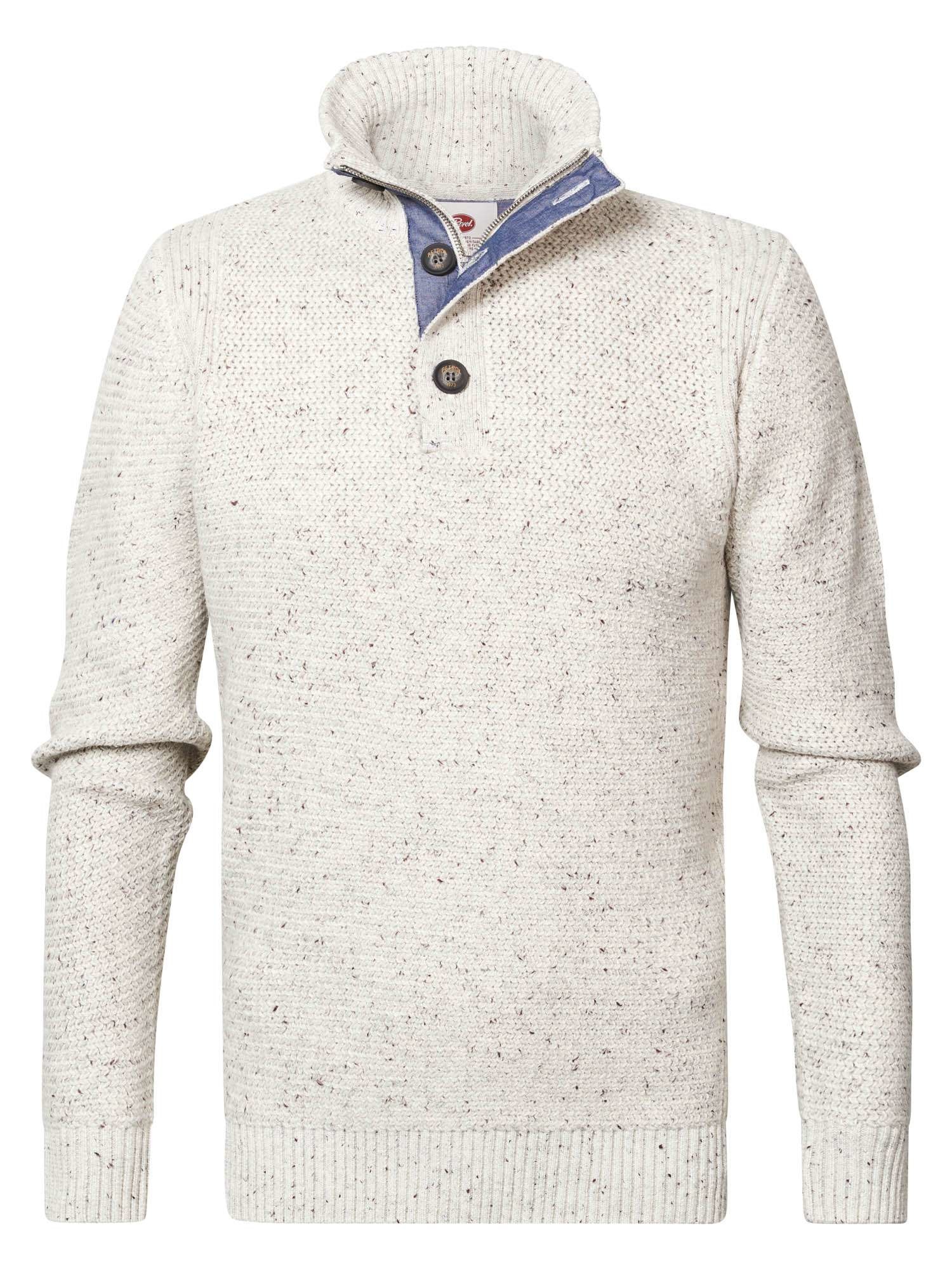 Petrol M-3020-KWC226 - Men Knitwear Collar (0009 Antique White Melee)