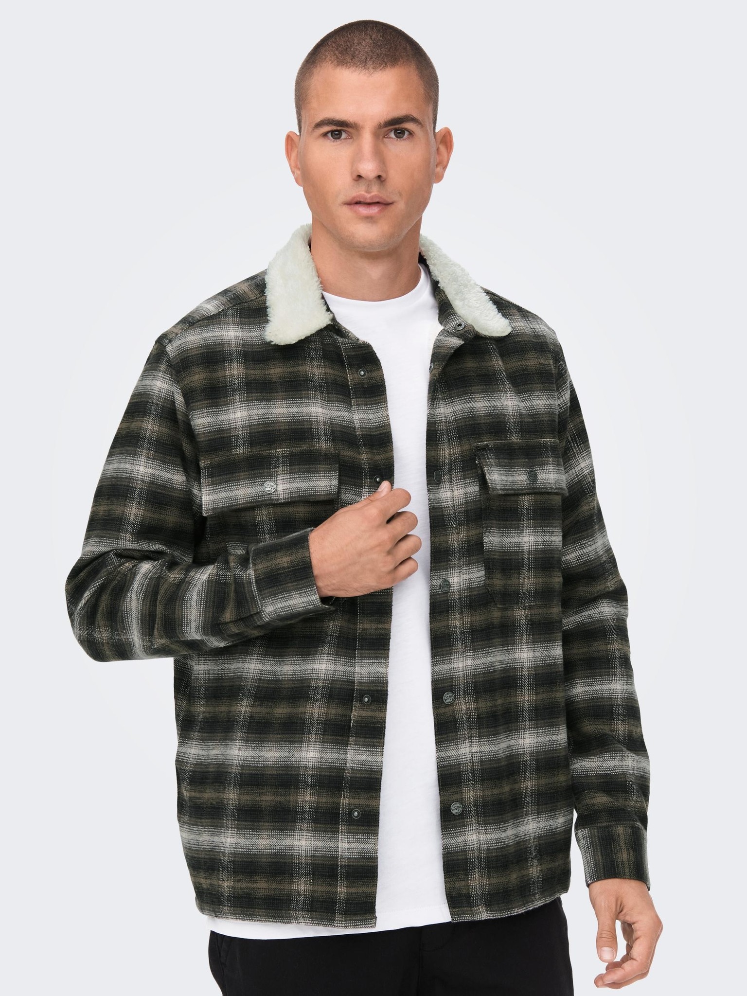 Only & Sons ONSBAZ OVR Teddy Check PKT Sjacket (192819 Canteen)