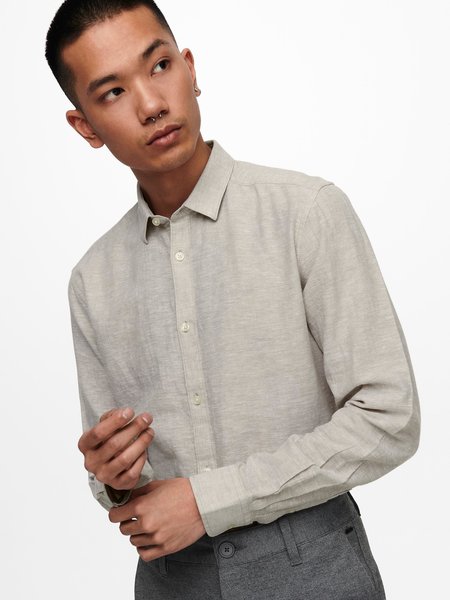 Only & Sons Onscaiden LS Solid Linen Shirt (202231 Chinchilla)