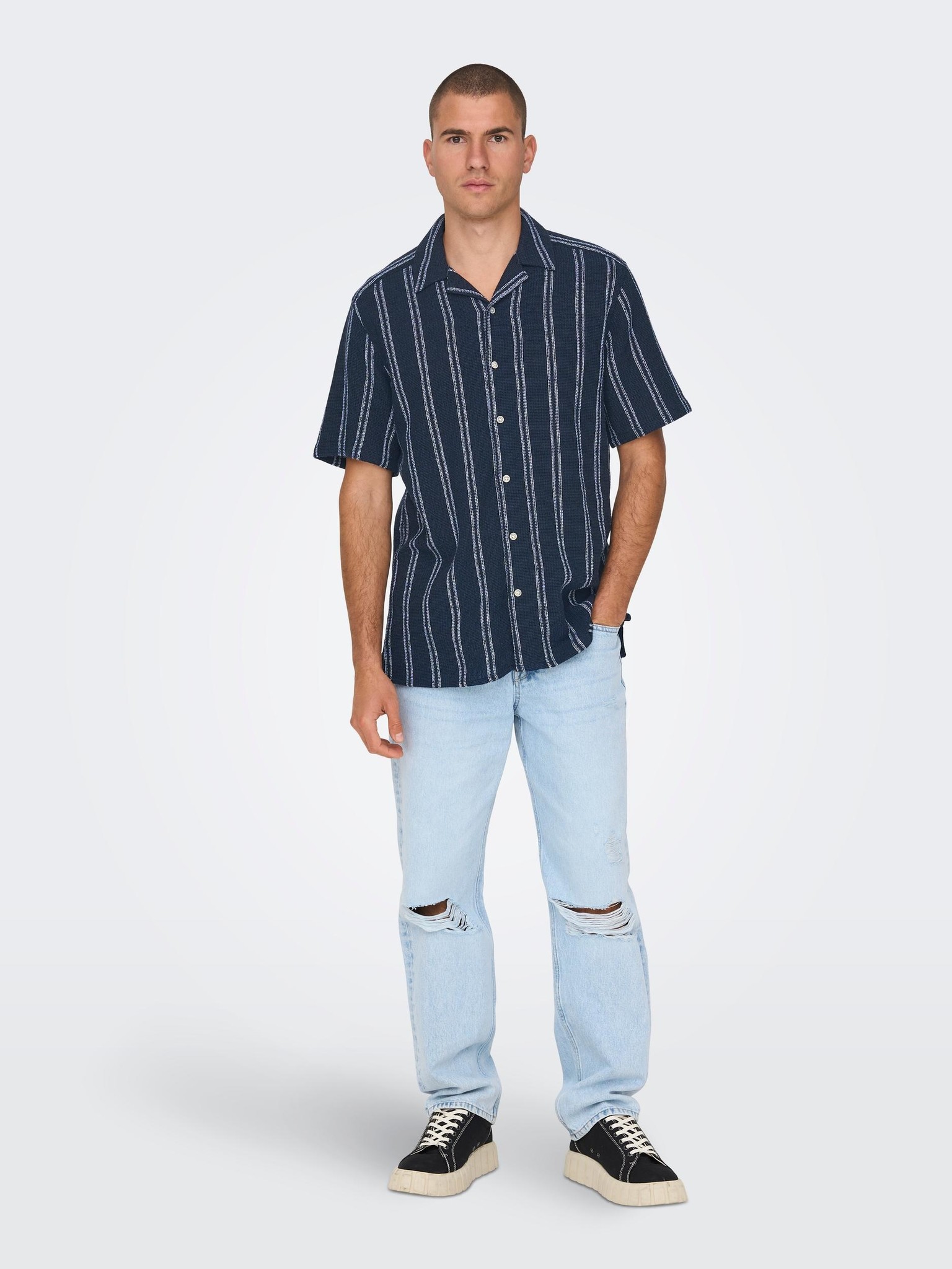 Onstrev Life REG Struc Stripe SS Shirt (187197 Dark Navy)