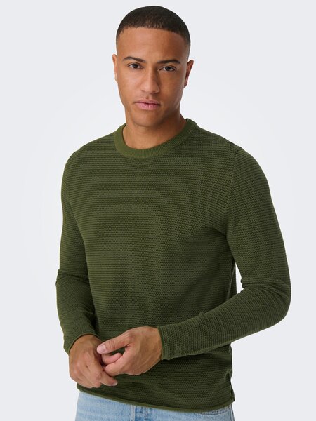 Only & Sons Onsniguel 12  Stripe Crew Knit (279918 Winter Moss)
