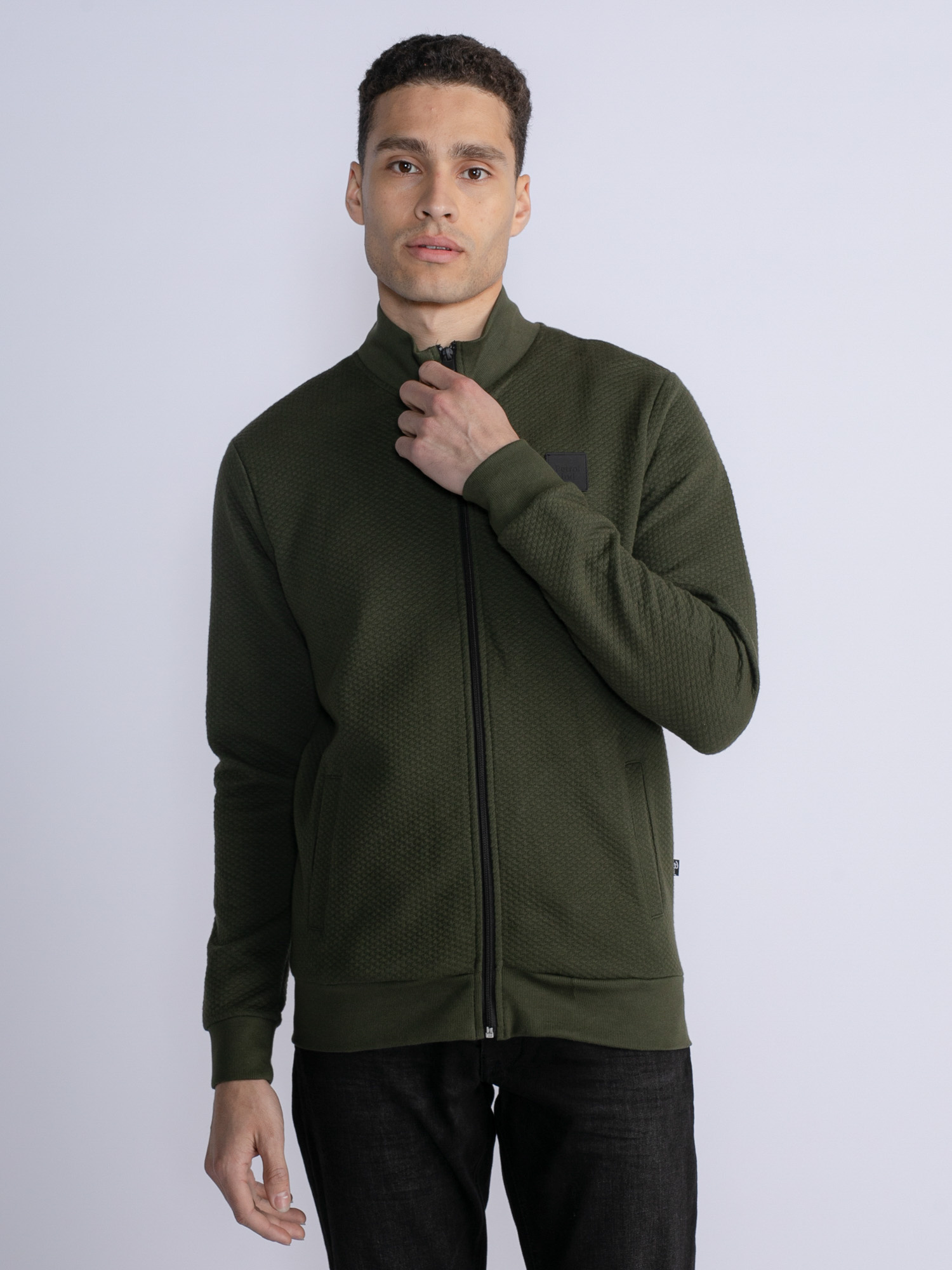 Petrol M-3030-Swc343 - Men Sweater Collar Zip (6092 Hunter Green)