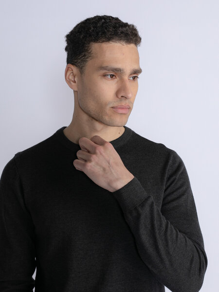 Petrol M-3030-Kwr201 - Men Knitwear Round Neck Basic (9091 Dark Black)