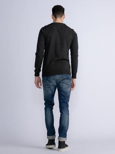 Petrol M-3030-Kwr201 - Men Knitwear Round Neck Basic (9091 Dark Black)