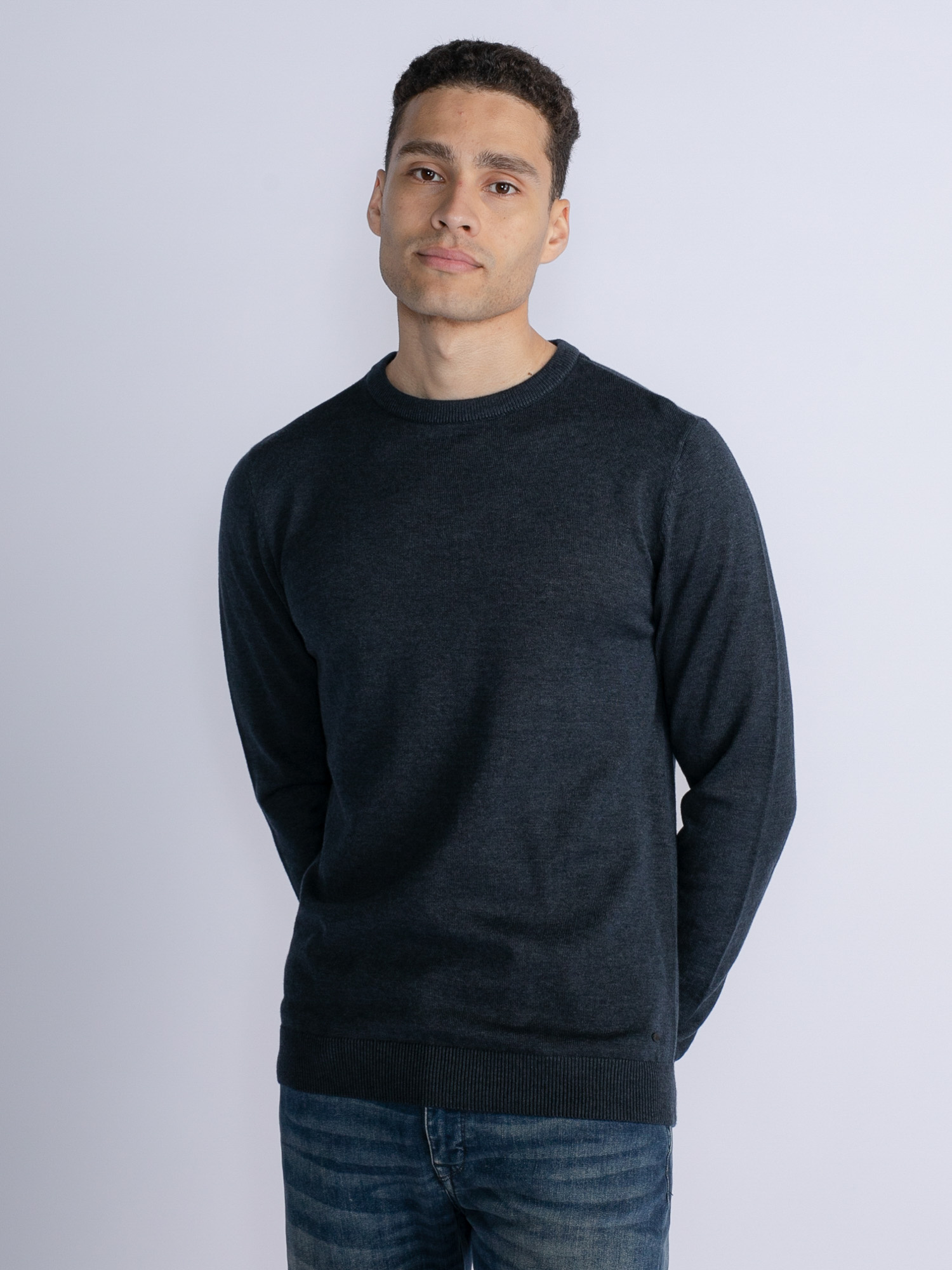 Petrol M-3030-Kwr201 - Men Knitwear Round Neck Basic (5152 Midnight Navy)