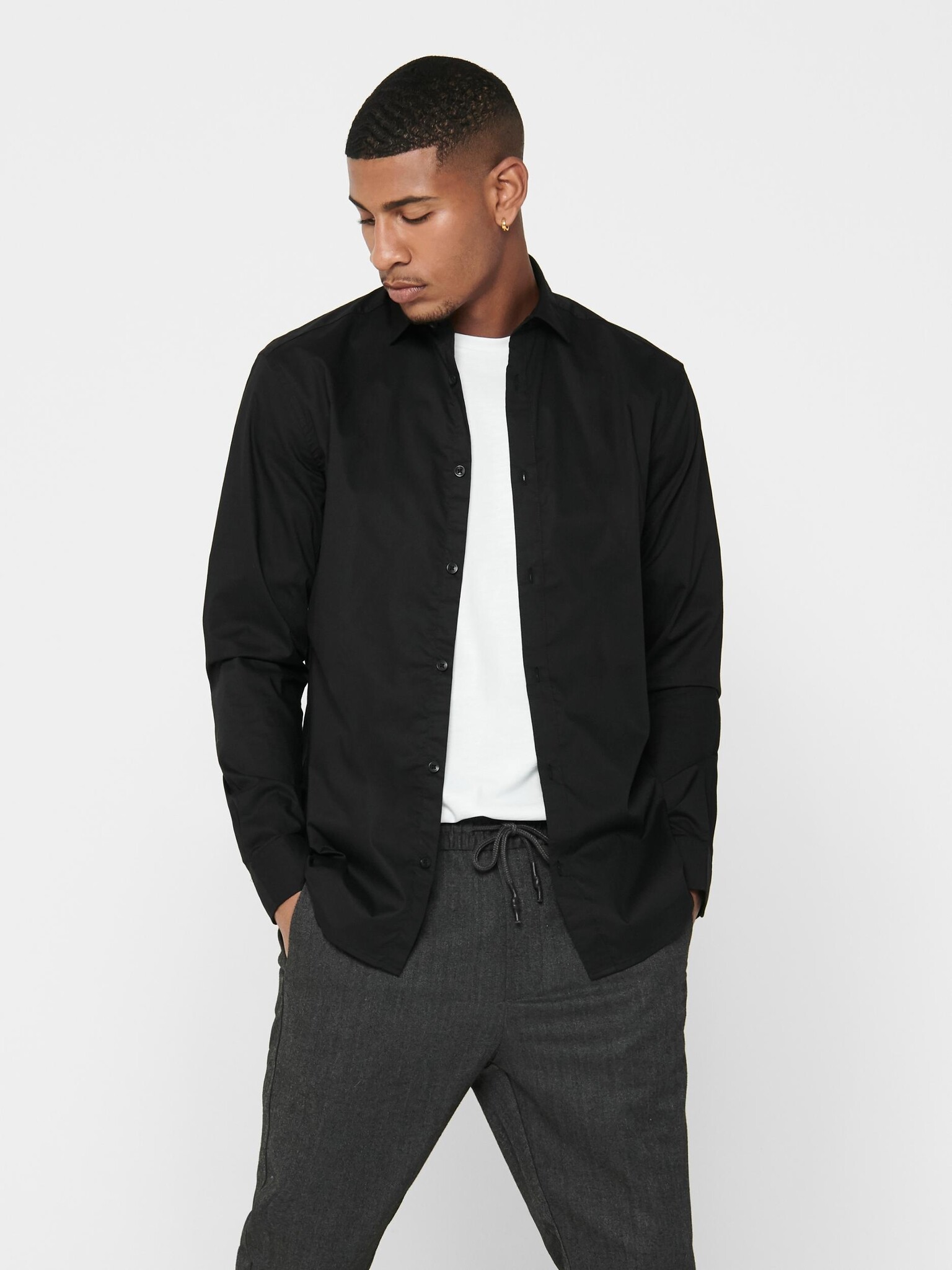 Only & Sons Onssane LS Solid Poplin Shirt (187679 Black)