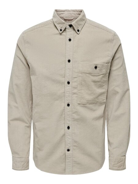 Only & Sons Onsnewterry REG Cord LS Shirt (261395 Silver Lining)