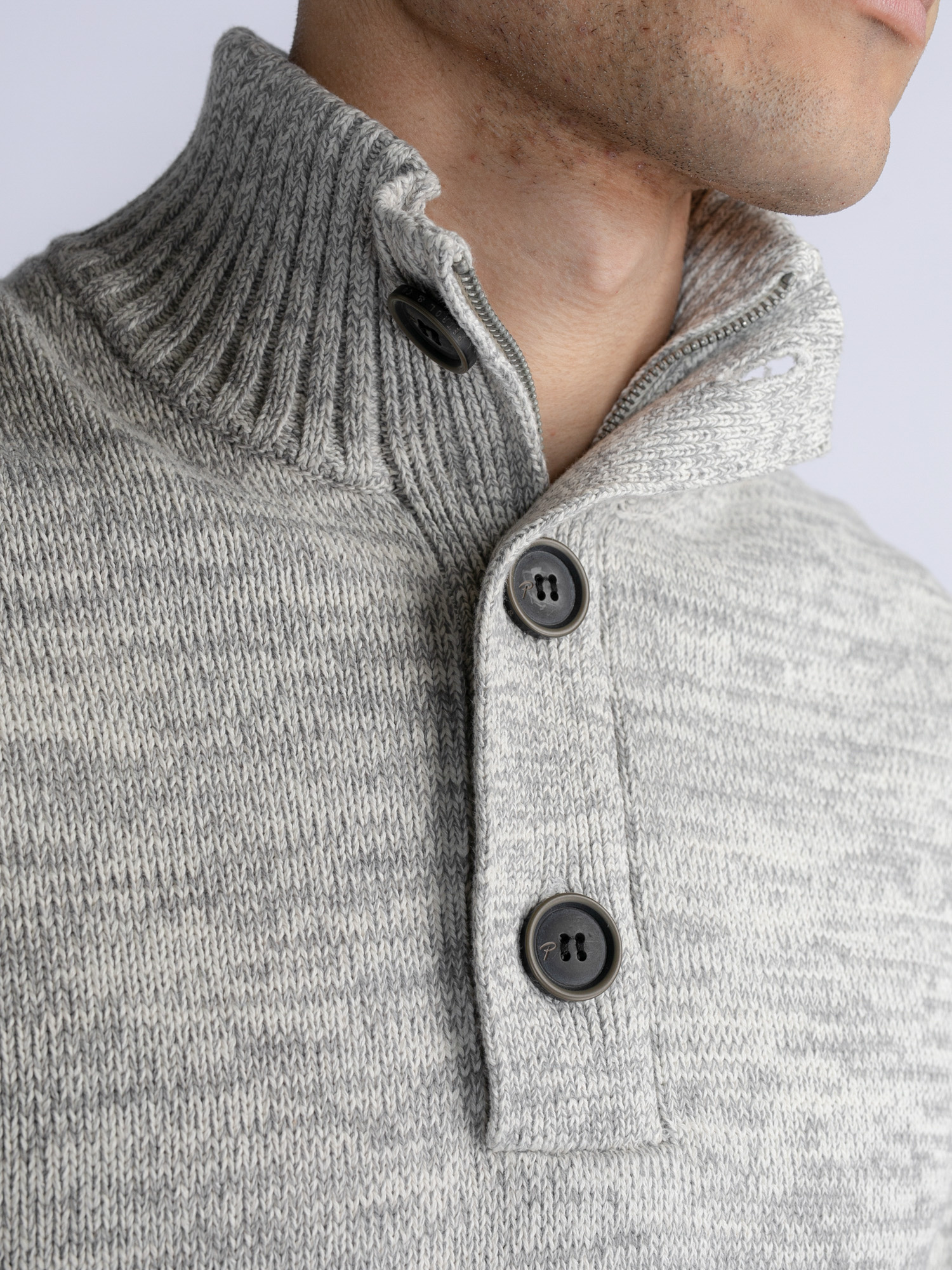 M-3030-Kwc206 - Men Knitwear Collar (0009 Antique White Melee)