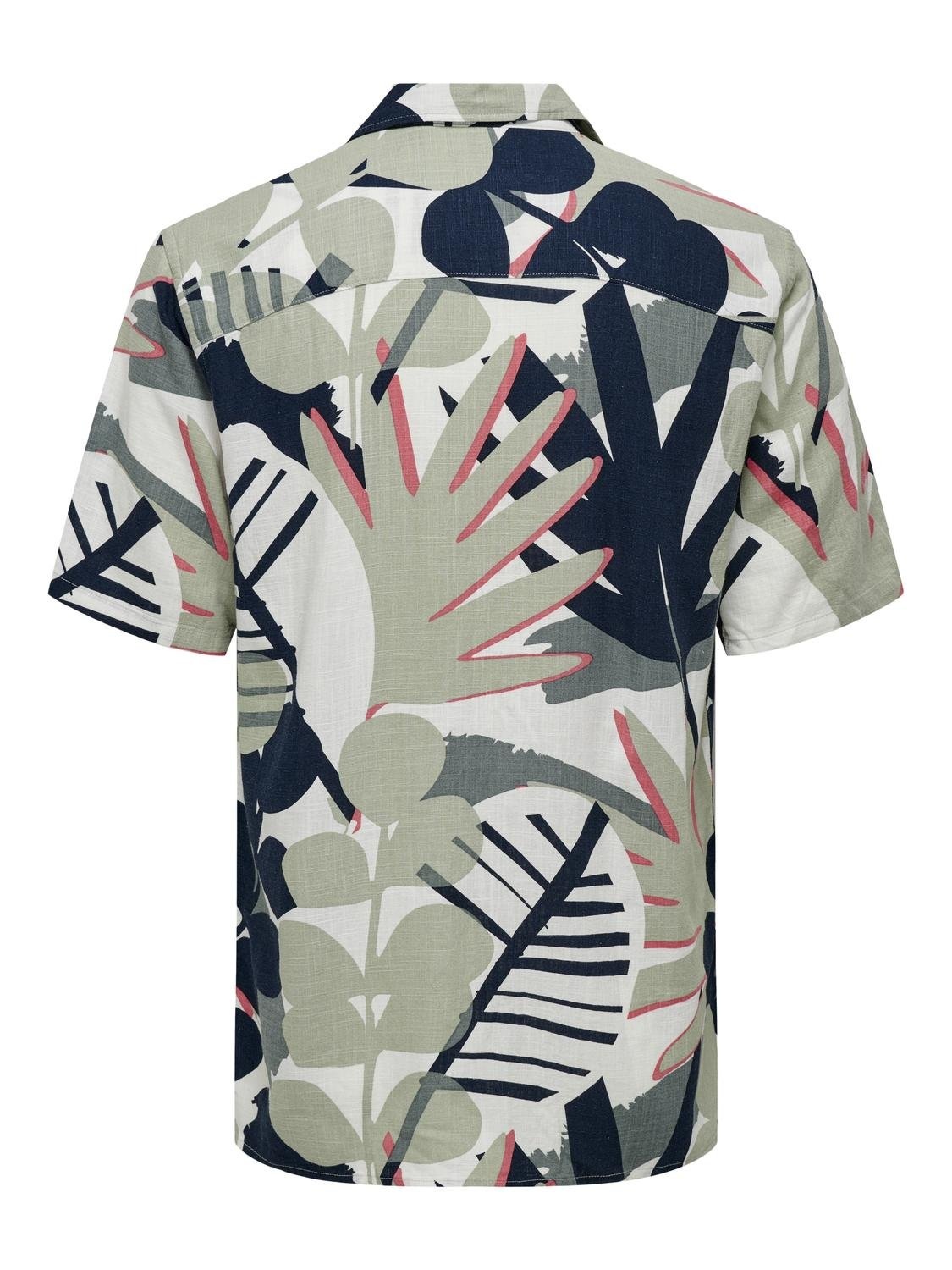 Onsbertil Reg Visc Linen Aop SS Shirt Tea