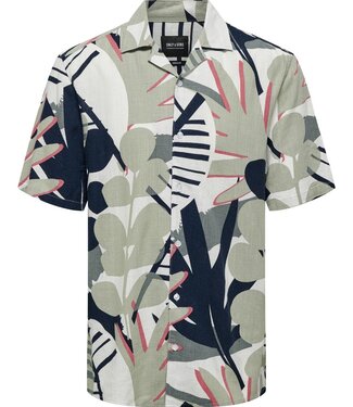 Only & Sons Onsbertil Reg Visc Linen Aop SS Shirt Tea