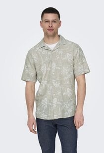 Onscaiden SS Resort Aop Linen Shirt Noos Chinchilla