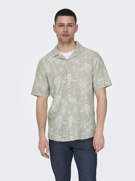 Only & Sons Onscaiden SS Resort Aop Linen Shirt Noos Chinchilla