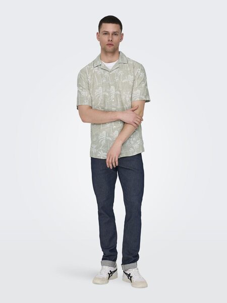 Only & Sons Onscaiden SS Resort Aop Linen Shirt Noos Chinchilla