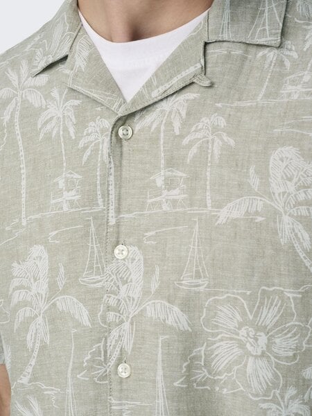 Only & Sons Onscaiden SS Resort Aop Linen Shirt Noos Chinchilla