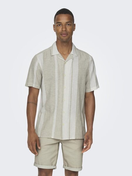 Only & Sons Onscaiden SS Stripe Linen Resort Shirt (215213 Vintage Khaki)