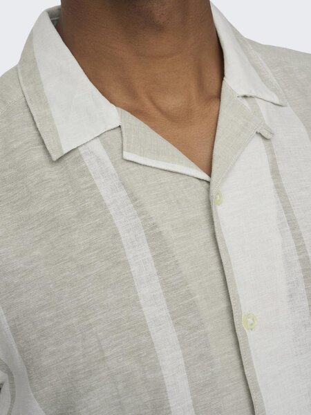 Only & Sons Onscaiden SS Stripe Linen Resort Shirt (215213 Vintage Khaki)