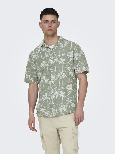 Only & Sons Onscaiden SS Resort Aop Linen Shirt Noos SWAMP