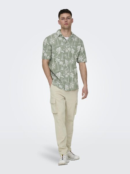 Only & Sons Onscaiden SS Resort Aop Linen Shirt Noos SWAMP