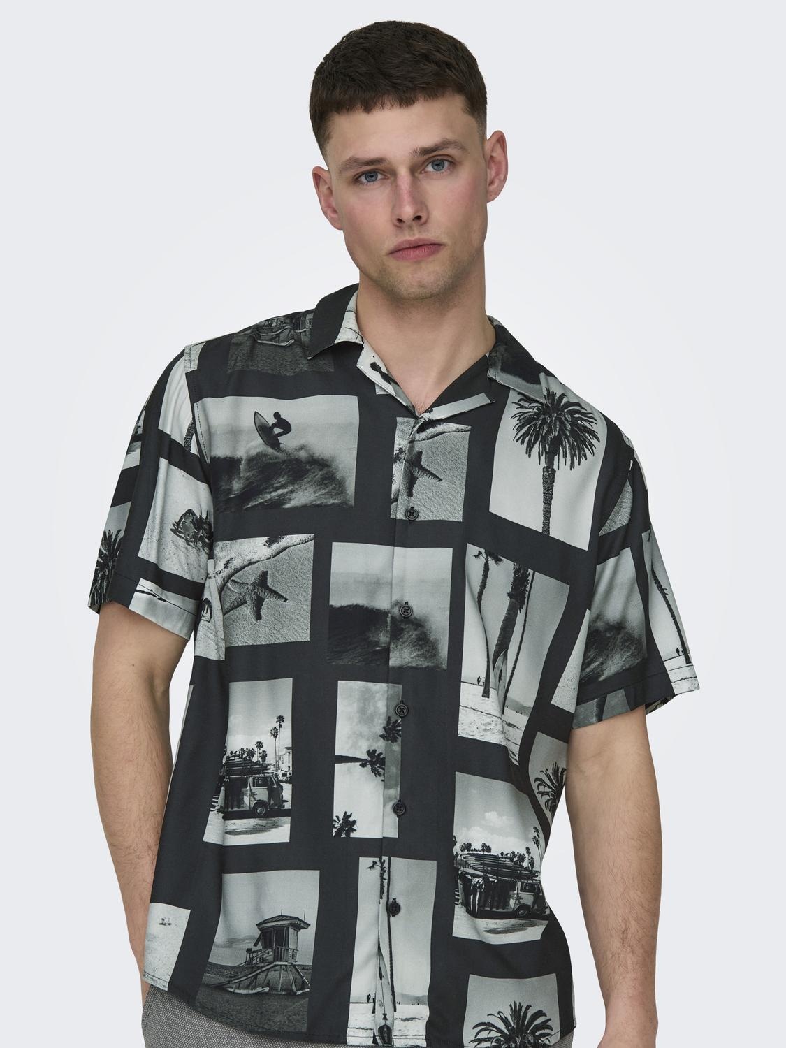 ONSNANO REG COTTON VISCOSE SS AOP SHIRT (Black)