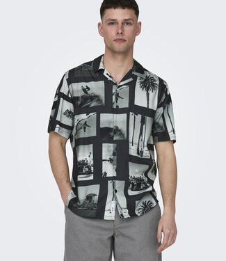 Only & Sons ONSNANO REG COTTON VISCOSE SS AOP SHIRT (Black)