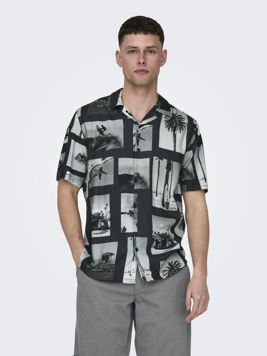 ONSNANO REG COTTON VISCOSE SS AOP SHIRT (Black)