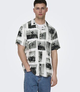 Only & Sons ONSNANO REG COTTON VISCOSE SS AOP SHIRT (Bright White)