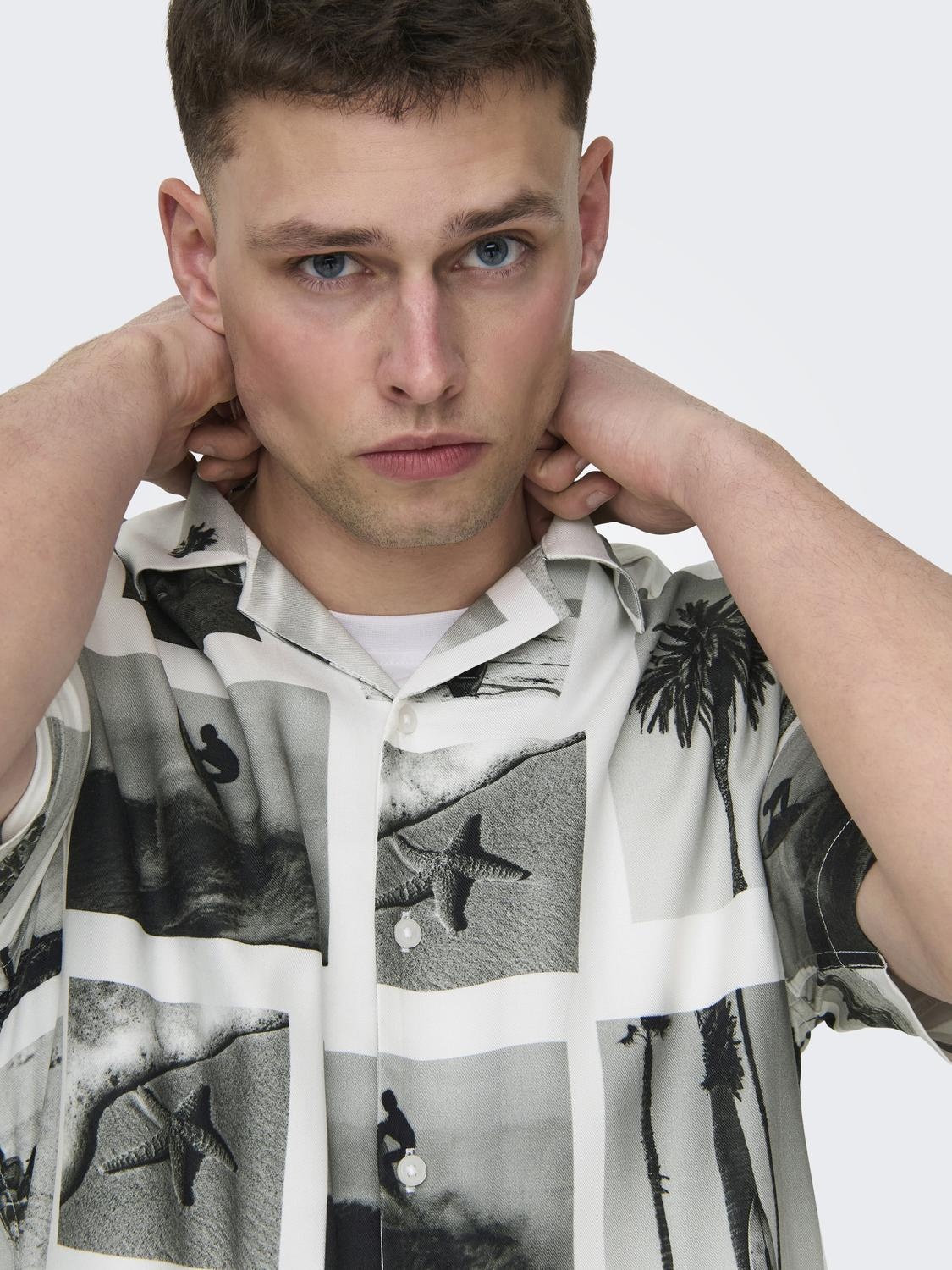 ONSNANO REG COTTON VISCOSE SS AOP SHIRT (Bright White)