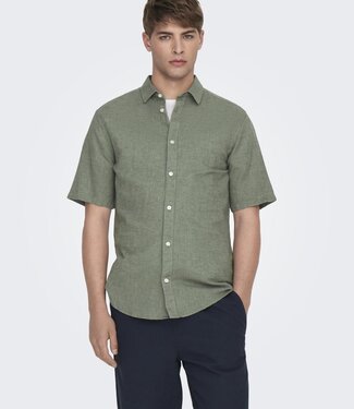 Only & Sons ONSCAIDEN LIFE SS SOLID LINEN SHIRT NOOS (Swamp)