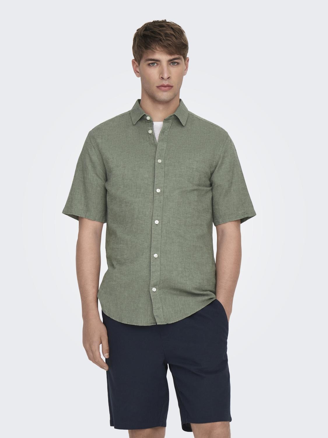 ONSCAIDEN LIFE SS SOLID LINEN SHIRT NOOS (Swamp)