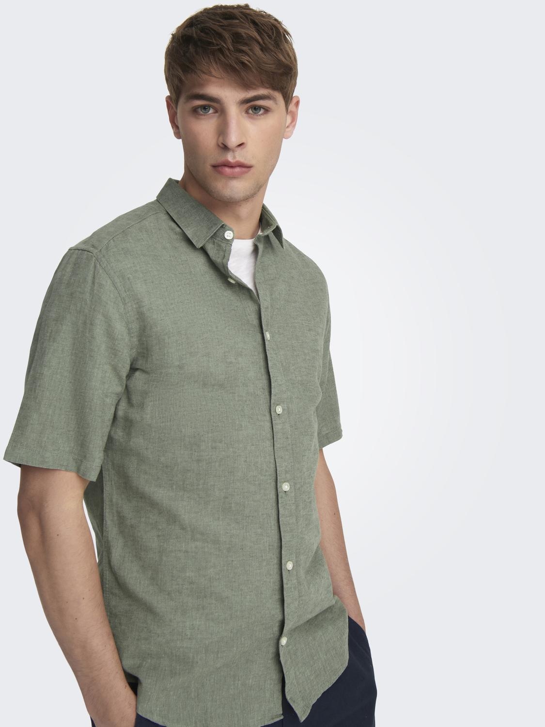 ONSCAIDEN LIFE SS SOLID LINEN SHIRT NOOS (Swamp)