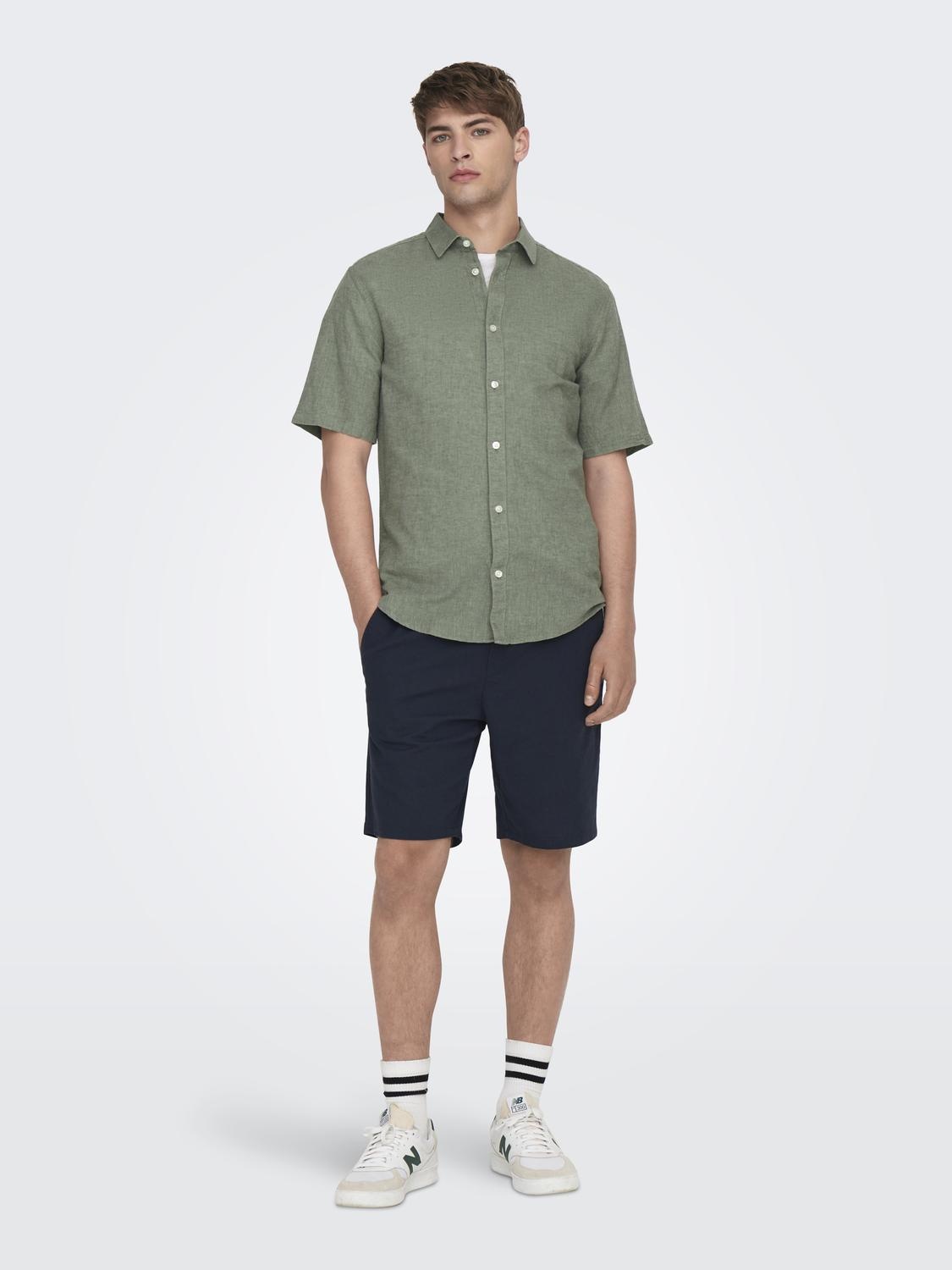 ONSCAIDEN LIFE SS SOLID LINEN SHIRT NOOS (Swamp)