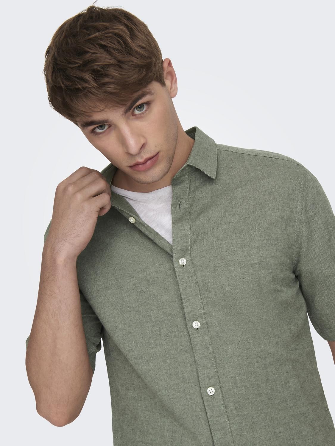 ONSCAIDEN LIFE SS SOLID LINEN SHIRT NOOS (Swamp)
